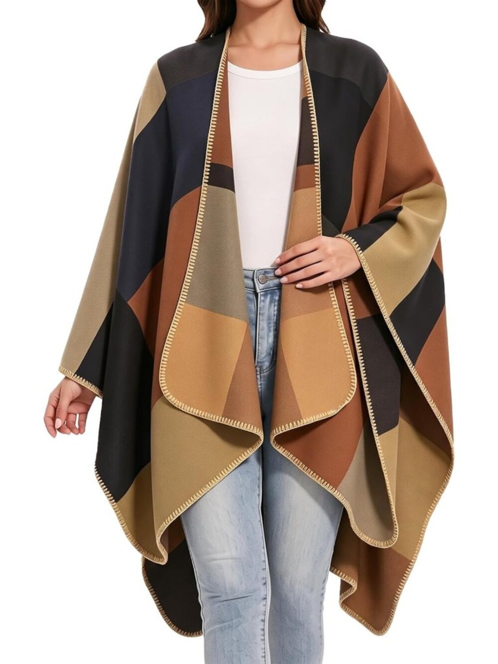 Elegant Knitted Shawl Wrap for Women - Open Front Poncho Cape & Cozy Blanket